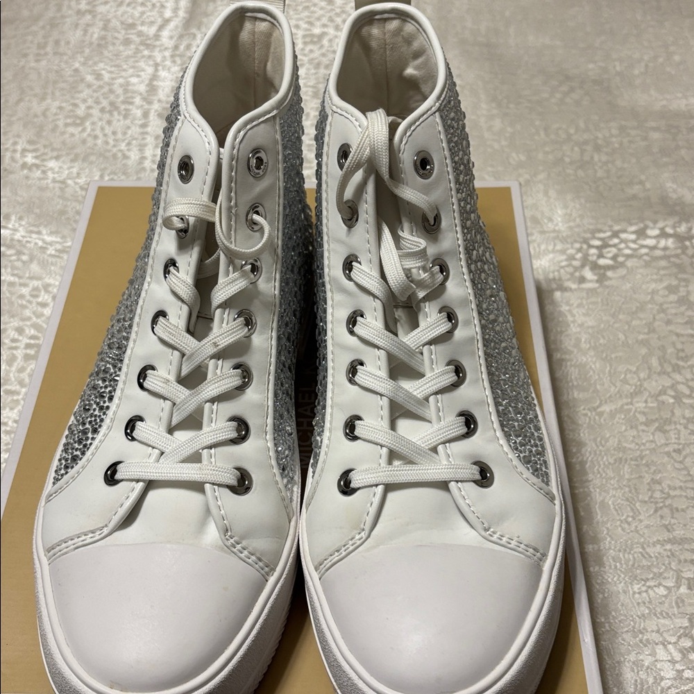 Michael Kors White and Silver Sneakers